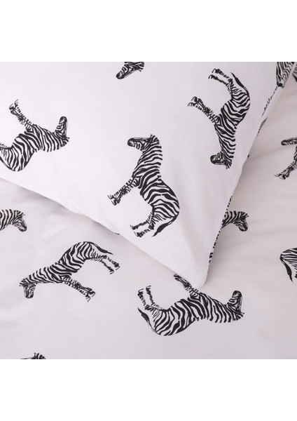 Zebra Siyah %100 Pamuk Çift Kişilik Nevresim Yastık Seti