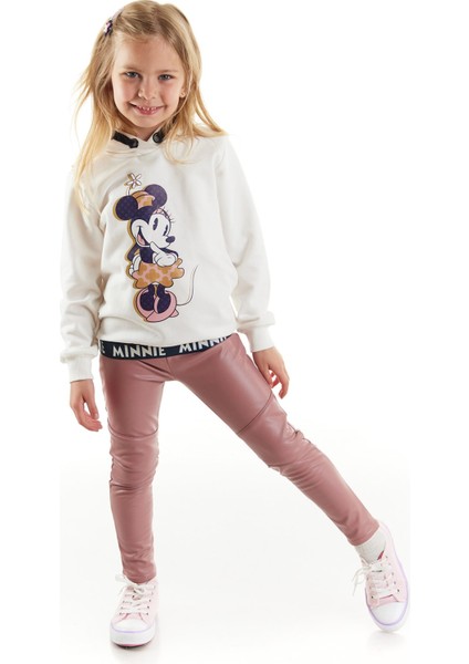 Minnie Mouse Minnie Lisanslı Kız Çocuk Kapüşonlu Sweatshirt ve Deri Tayt 2'li Takım 20189