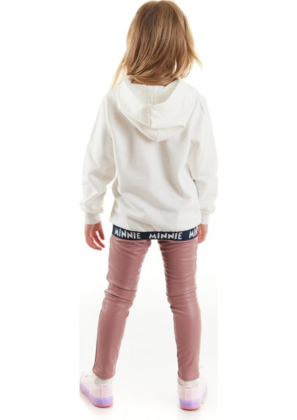 Minnie Lisanslı Kız Çocuk Kapüşonlu Sweatshirt ve Deri Tayt 2'li Takım 20189
