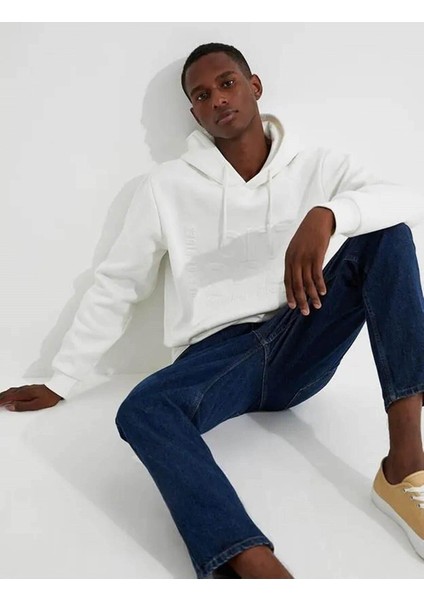 Kabartma Baskılı Kapşonlu Sweatshirt Şardonlu