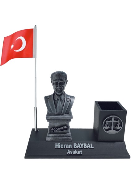 Sentez Masa Üstü İsimlik Atatürk Biblo Kalemlik Türk Bayraklı Avukat Masa Isimliği