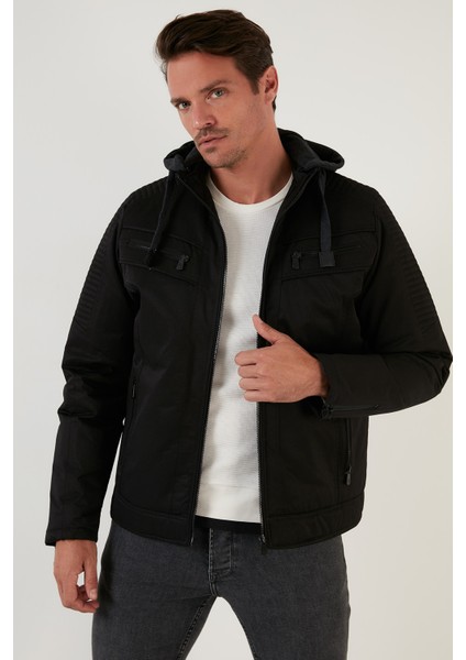 Slim Fit Peluş Astarlı Çıkarılabilir Kapüşonlu Mont Erkek Mont 5855031