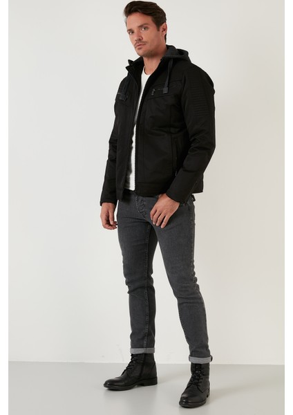 Slim Fit Peluş Astarlı Çıkarılabilir Kapüşonlu Mont Erkek Mont 5855031