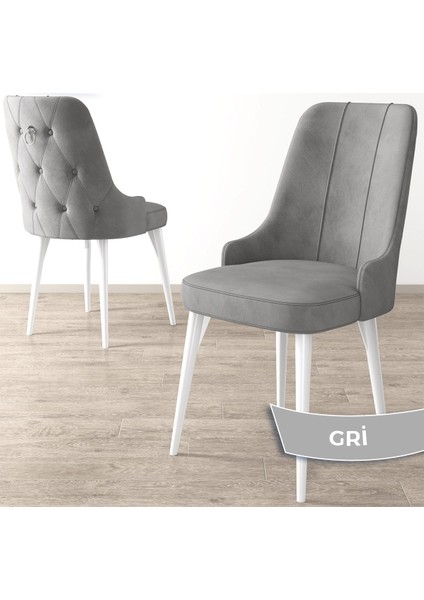 Concept Nev Serisi 80 x 132 cm Açılabilir Beyaz Mutfak Masa Takımı 4 Sandalye Gümüş Halkalı