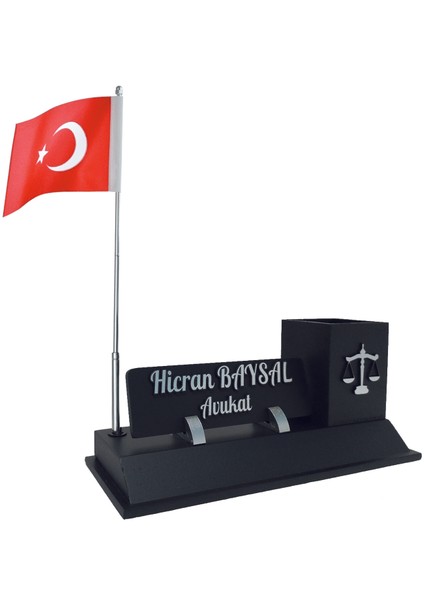 Adalet Terazisi Isimlik Kalemlik Bayraklı Avukat Ofis İsimlik