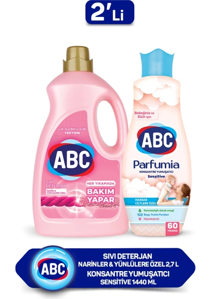 Abc Sıvı Çamaşır Deterjanı Narinler  2.7 + Abc Konsantre Yumuşatıcı Sensitive 1,44 lt