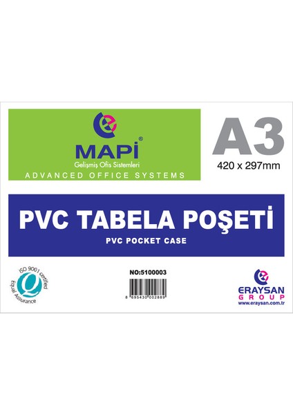 510 00 03 Pvc Tabela Poşet A3 10 Lu