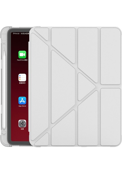 Samsung Galaxy Tab A8 10.5 SM-X200 2021 X205 X207 Tablet Kılıfı Kalem Bölmeli Yuvalı Yumuşak Silikon Trifolding Üçgen Standlı Lüx Case Smart Covert