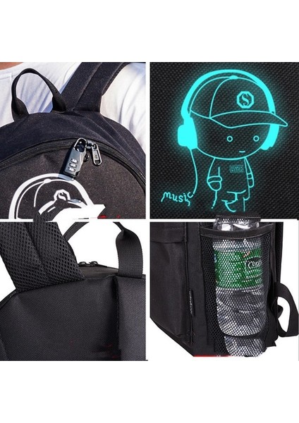 USB Şarj Cool Boys Okul Su Geçirmez Aydınlık Müzik Çocuk Sırt Çantası (Yurt Dışından)