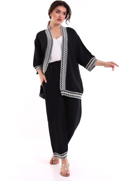 Işlemeli Kimono Takım Siyah MDNSS105