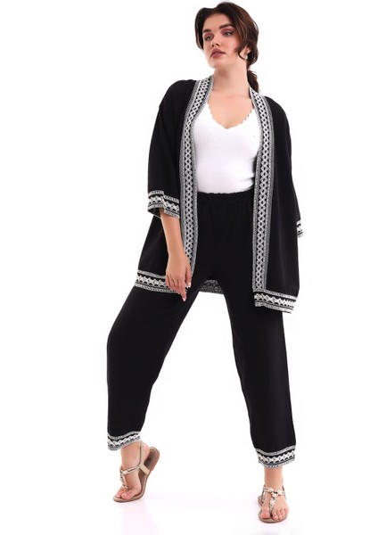 Işlemeli Kimono Takım Siyah MDNSS105