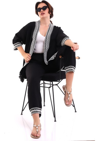 Işlemeli Kimono Takım Siyah MDNSS105