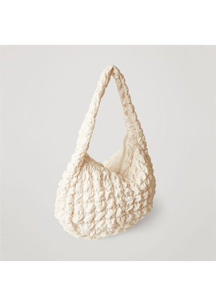 Pileli Bez Çanta Günlük Büyük Kapasiteli Aşağı Pamuklu Crossbody Çanta (Yurt Dışından)