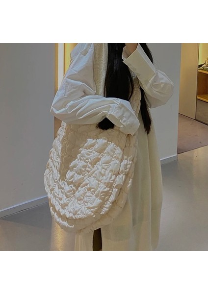 Pileli Bez Çanta Günlük Büyük Kapasiteli Aşağı Pamuklu Crossbody Çanta (Yurt Dışından) fırsatları