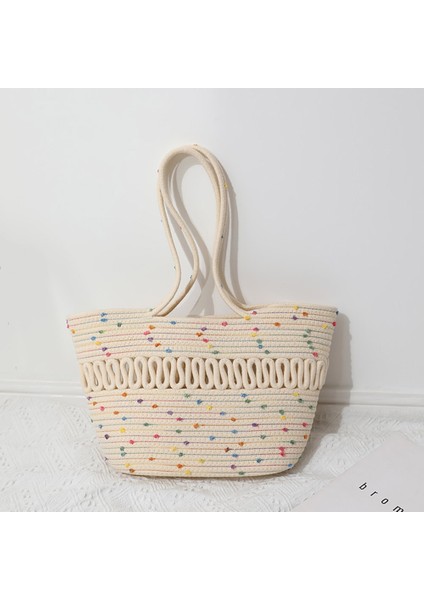 Moda Hollow Pamuklu Dokuma Tote Hasır Plaj Çantası Kadın Çanta (Yurt Dışından)