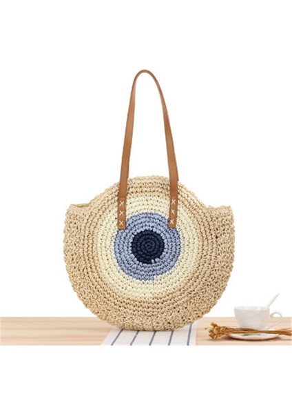 Büyük Kapasiteli Yuvarlak Hasır Çanta Fermuarlı Moda El Yapımı Plaj Çantası (Yurt Dışından)