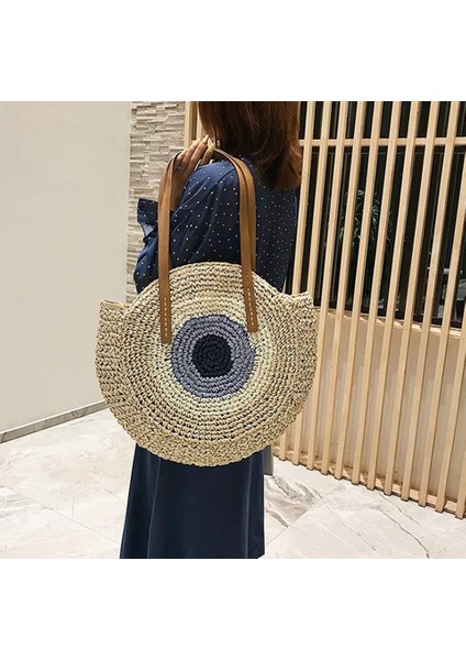 Büyük Kapasiteli Yuvarlak Hasır Çanta Fermuarlı Moda El Yapımı Plaj Çantası (Yurt Dışından) modelleri