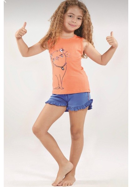 6905-BLACKSPADE Kız Çocuk Şortlu Pijama Takım-Orange