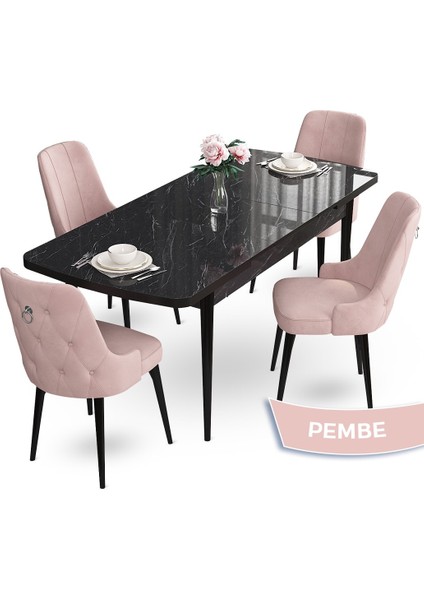Concept Nev Serisi 80 x 132 cm Açılabilir Siyah Mermer Desen Masa Takımı 4 Sandalye Gümüş Halkalı fiyatları
