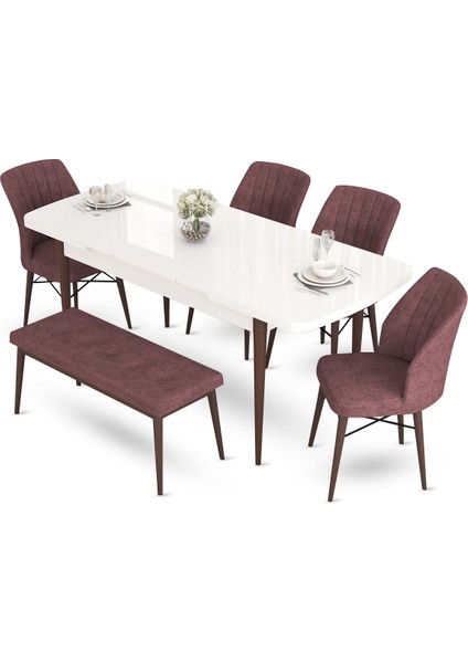 Concept Aya Serisi 80 x 132 cm Beyaz Masa Ceviz Ayak Mutfak Masa Takımı 4 Sandalye 1 Bench fiyatları