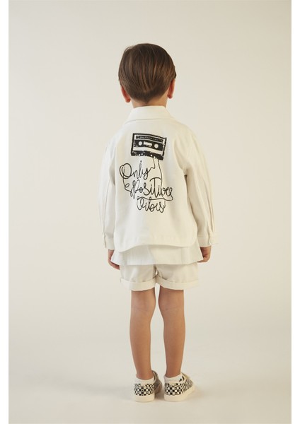 Erkek Çocuk Baskılı Beyaz Kot Ceket fırsatları