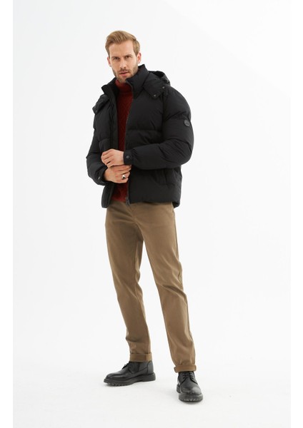 Erkek Su Geçirmez Çıkarılabilir Kapüşonlu Şişme Mont Siyah modelleri