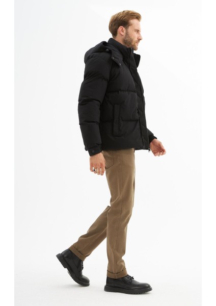 Erkek Su Geçirmez Çıkarılabilir Kapüşonlu Şişme Mont Siyah fırsatları