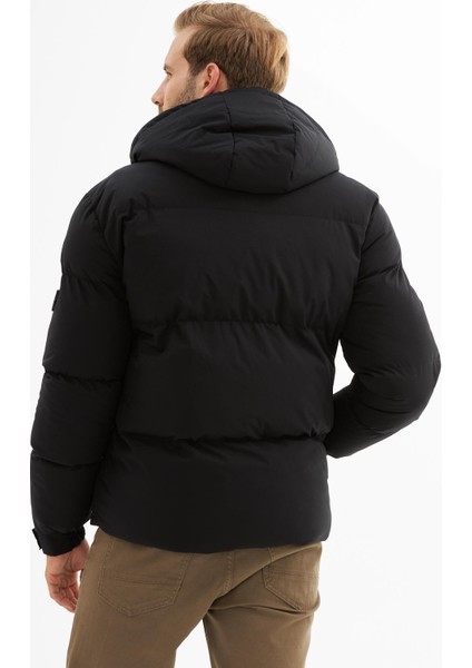 Erkek Su Geçirmez Çıkarılabilir Kapüşonlu Şişme Mont Siyah indirimleri