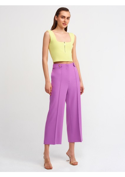 5026 Düğme Detaylı Pantolon-Lila