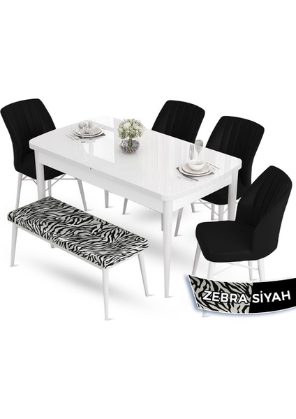 Concept Aya Serisi 80 x 132 cm Açılabilir Beyaz Mutfak Masa Takımı 4 Sandalye 1 Bench