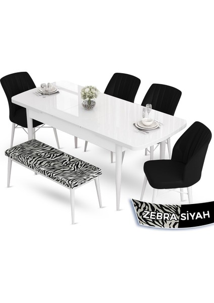 Concept Aya Serisi 80 x 132 cm Açılabilir Beyaz Mutfak Masa Takımı 4 Sandalye 1 Bench