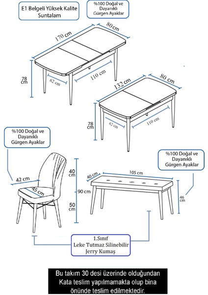 Concept Aya Serisi 80 x 132 cm Açılabilir Beyaz Mutfak Masa Takımı 4 Sandalye 1 Bench