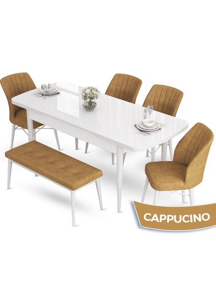 Concept Aya Serisi 80 x 132 cm Açılabilir Beyaz Mutfak Masa Takımı 4 Sandalye 1 Bench