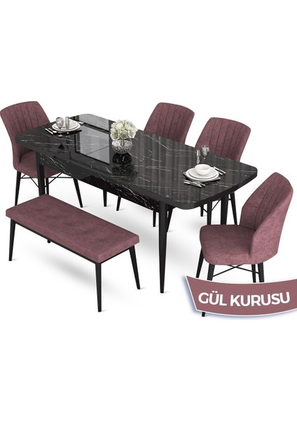 Concept Aya Serisi 80 x 132 cm Açılabilir Siyah Mermer Desen Mutfak Masa Takımı 4 Sandalye 1 Bench fiyatları