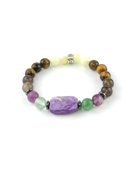 Ceroit Florit Dumanlı Kuvars Kaplangözü Aragonit Hematit Bileklik 8 mm