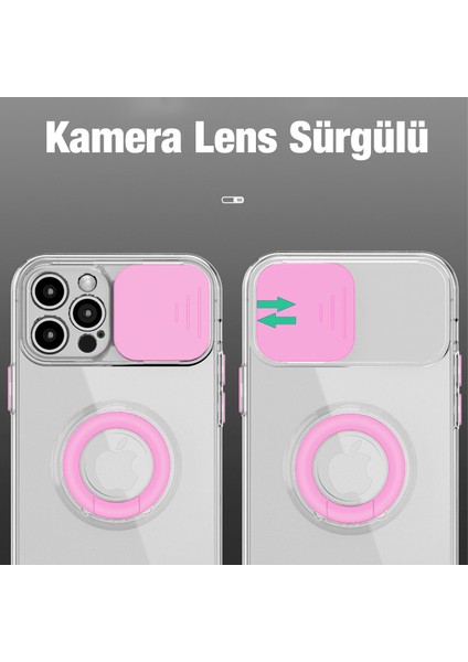 iPhone 11 Pro 5.8inç Kılıf Sürgülü Kamera Lens Korumalı Yüzük Standlı Silikon Kılıf