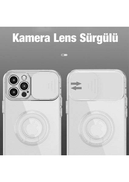 iPhone 13 Pro 6.1 Inç Kılıf Sürgülü Kamera Lens Korumalı Yüzük Standlı Silikon Kılıf