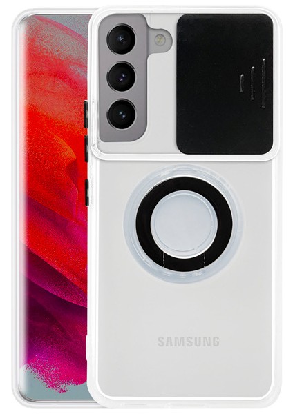 Sm Galaxy S22 Plus Kılıf Sürgülü Kamera Lens Korumalı Yüzük Standlı Silikon Kılıf