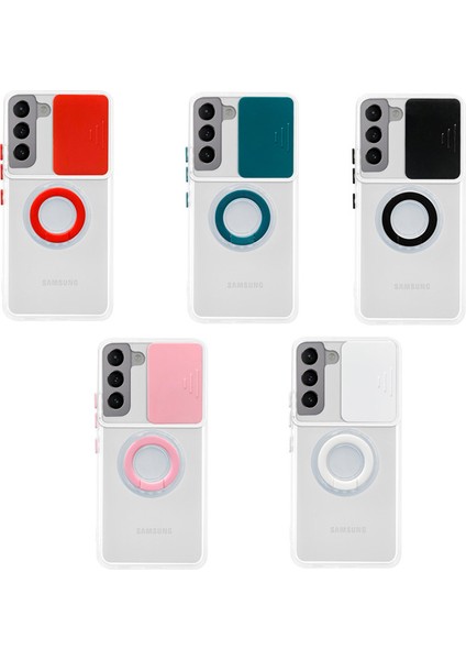 Sm Galaxy S22 Plus Kılıf Sürgülü Kamera Lens Korumalı Yüzük Standlı Silikon Kılıf