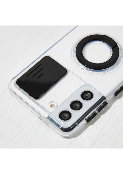 Sm Galaxy S22 Plus Kılıf Sürgülü Kamera Lens Korumalı Yüzük Standlı Silikon Kılıf