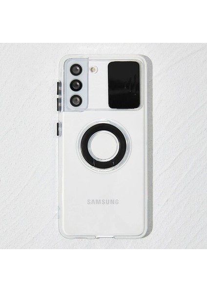Sm Galaxy S22 Plus Kılıf Sürgülü Kamera Lens Korumalı Yüzük Standlı Silikon Kılıf