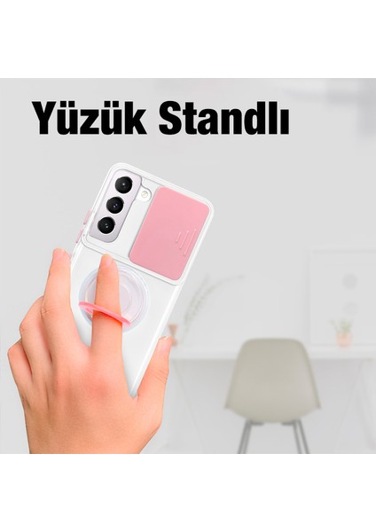 Sm Galaxy S22 Plus Kılıf Sürgülü Kamera Lens Korumalı Yüzük Standlı Silikon Kılıf