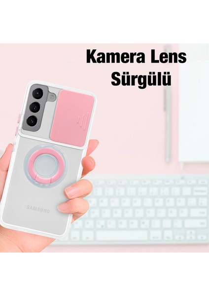 Sm Galaxy S22 Plus Kılıf Sürgülü Kamera Lens Korumalı Yüzük Standlı Silikon Kılıf