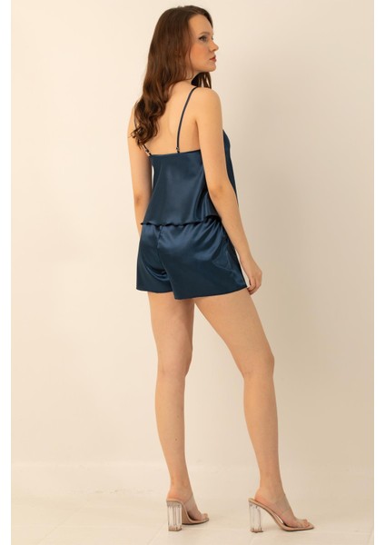 Saten Güpürlü Ayarlanabilir Askılı Şortlu Takım indirimleri