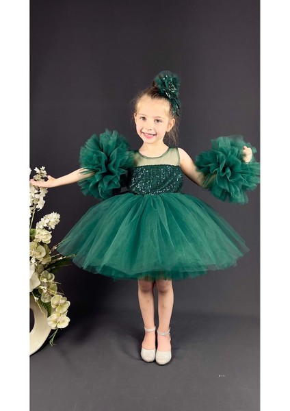 Mnk Baby Şifon Robalı Ponpon Kol Pul Payetli Kız Çocuk Kabarık Etek Tütülü Abiye modelleri