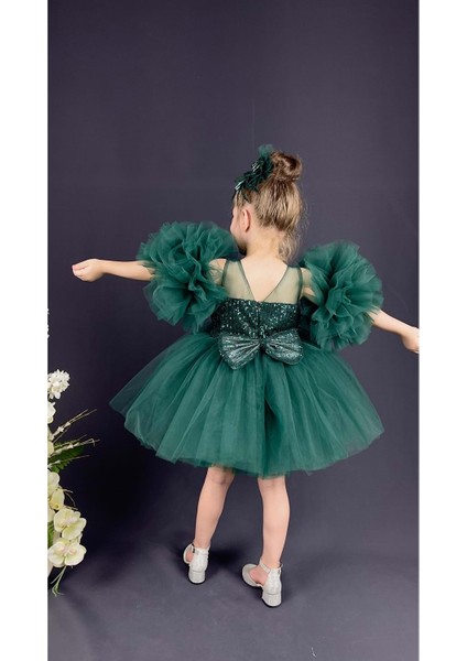 Mnk Baby Şifon Robalı Ponpon Kol Pul Payetli Kız Çocuk Kabarık Etek Tütülü Abiye indirimleri