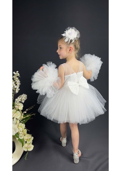 Mnk Baby Şifon Robalı Ponpon Kol Pul Payetli Kız Çocuk Kabarık Etek Tütülü Abiye indirimleri