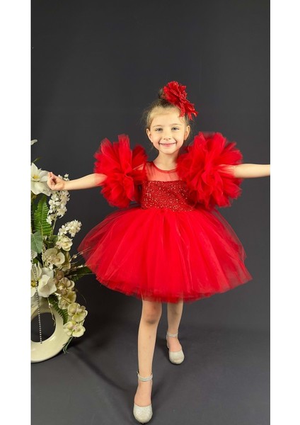 Mnk Baby Şifon Robalı Ponpon Kol Pul Payetli Kız Çocuk Kabarık Etek Tütülü Abiye fiyatları