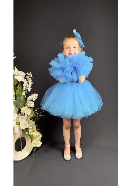 Mnk Baby Şifon Robalı Ponpon Kol Pul Payetli Kız Çocuk Kabarık Etek Tütülü Abiye fiyatları