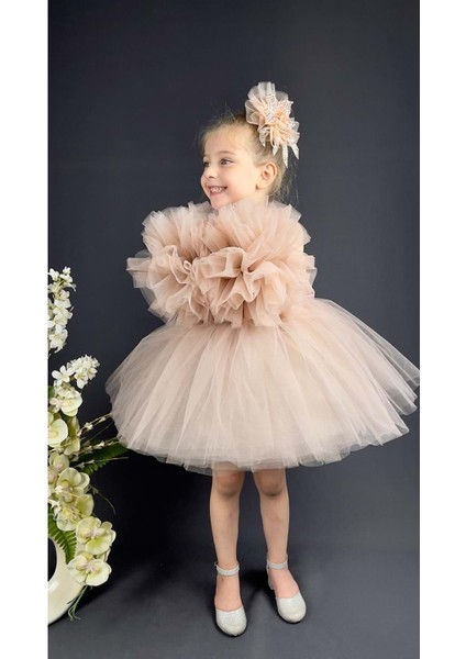 Mnk Baby Şifon Robalı Ponpon Kol Pul Payetli Kız Çocuk Kabarık Etek Tütülü Abiye fiyatları